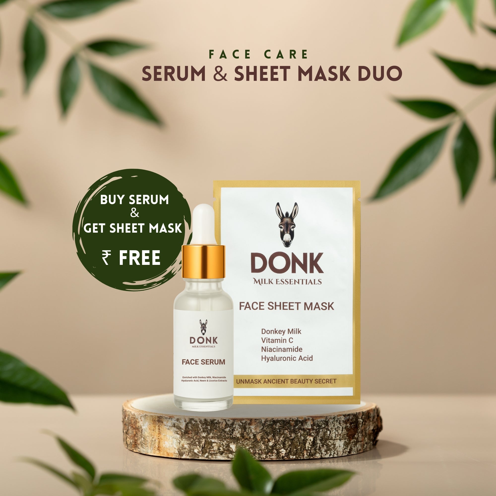 DONK Face Serum & Sheet Mask Duo – Buy 1 Get 1 Free | Hydrating Donkey Milk Skincare Combo